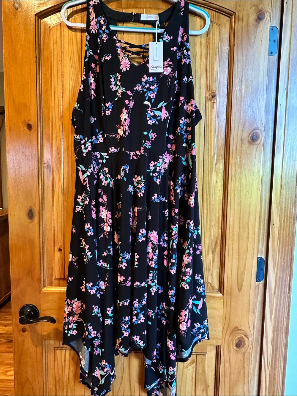 Candie's Black Floral Crisscross Neck Dress